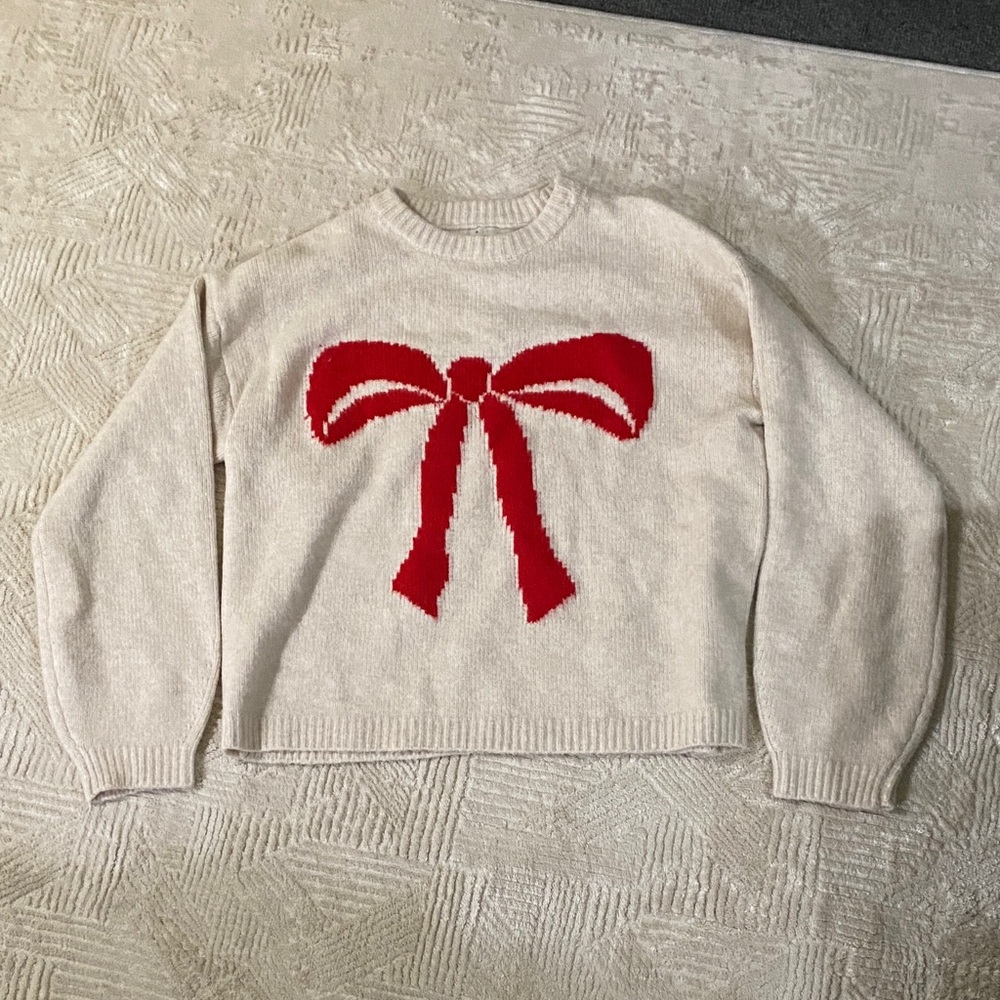 A New Day Womens Cream Bow Sweater